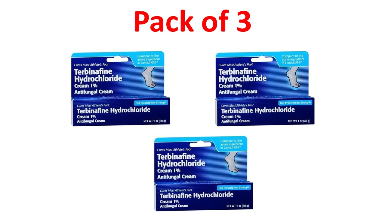 Terbinafine 1 Percent (1%) Cream 30 g (1 oz) --- Generic for Lamisil AT --- Pack of 3 --- Taro Pharma 1 51672-2080-02-terbinafine-1-percent-antifungal-cream-1-oz-30-grams-lamisil-at-generic-03