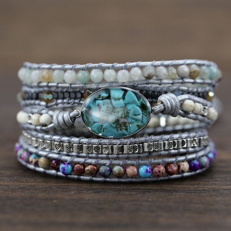 Natural Stones Decorated Wrap Bracelet