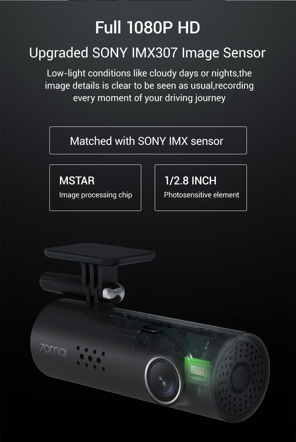 Tube Design WiFi 1080P HD Dashcam with Voice Control