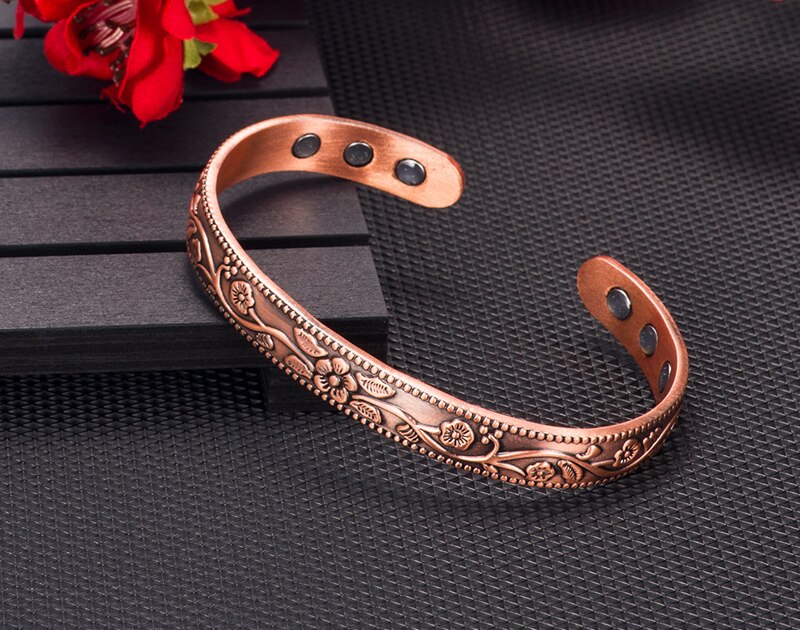 Vintage Floral Magnetic Copper Bracelet for Women