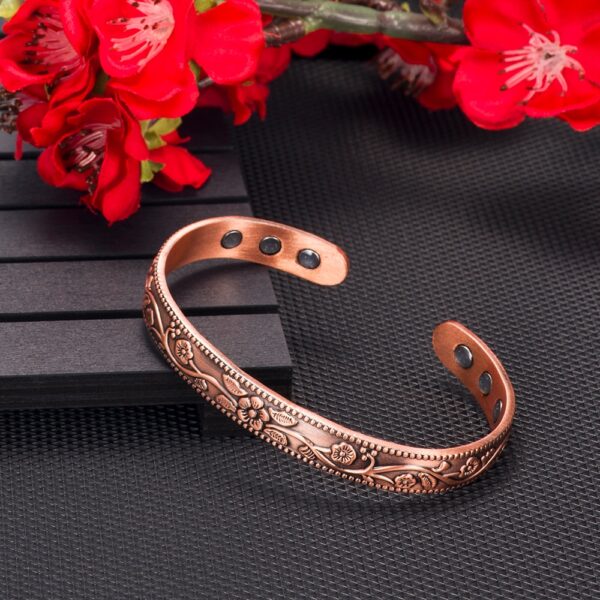 Vintage Floral Magnetic Copper Bracelet for Women - Image 6