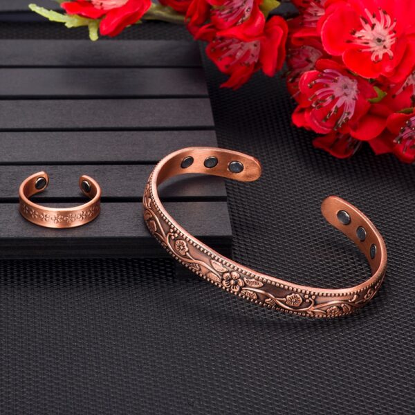 Vintage Floral Magnetic Copper Bracelet for Women - Image 4