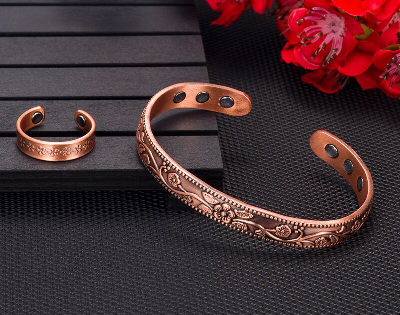 Vintage Floral Magnetic Copper Bracelet for Women