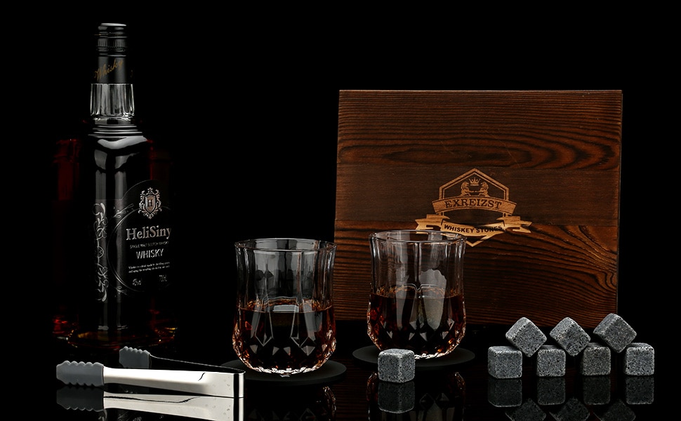 Whiskey Chilling Rocks in Wooden Box