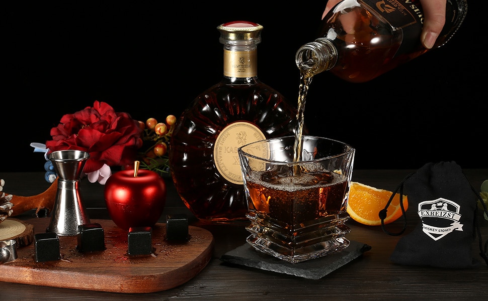 Whiskey Chilling Rocks in Wooden Box