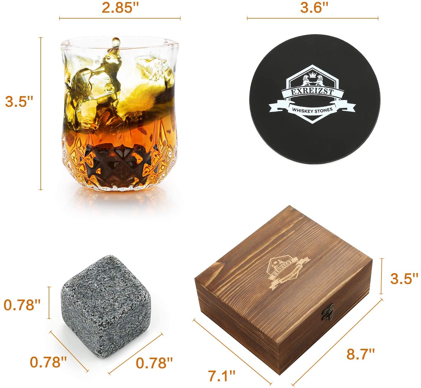 Whiskey Chilling Rocks in Wooden Box