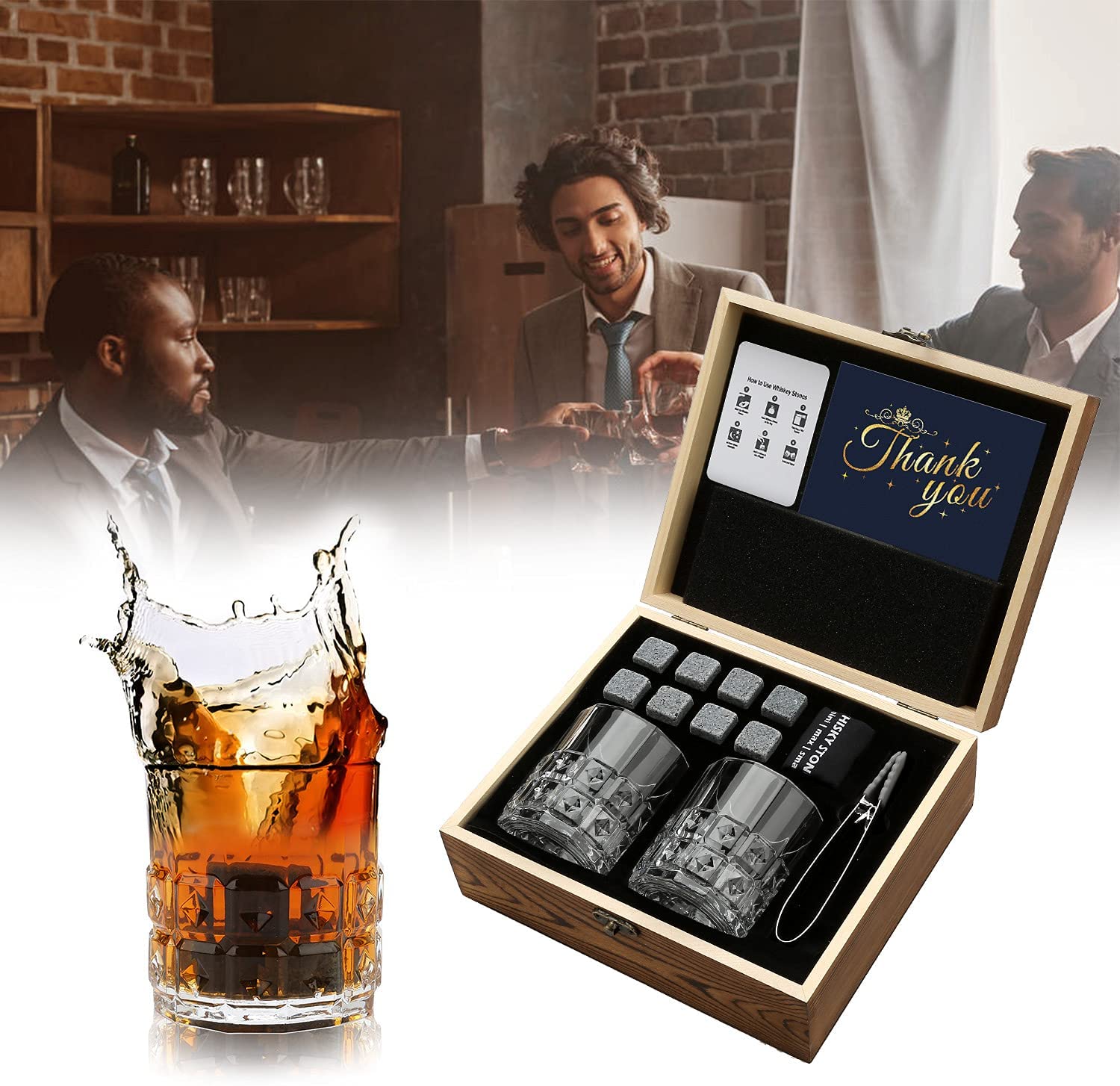 Whiskey Chilling Rocks in Wooden Box