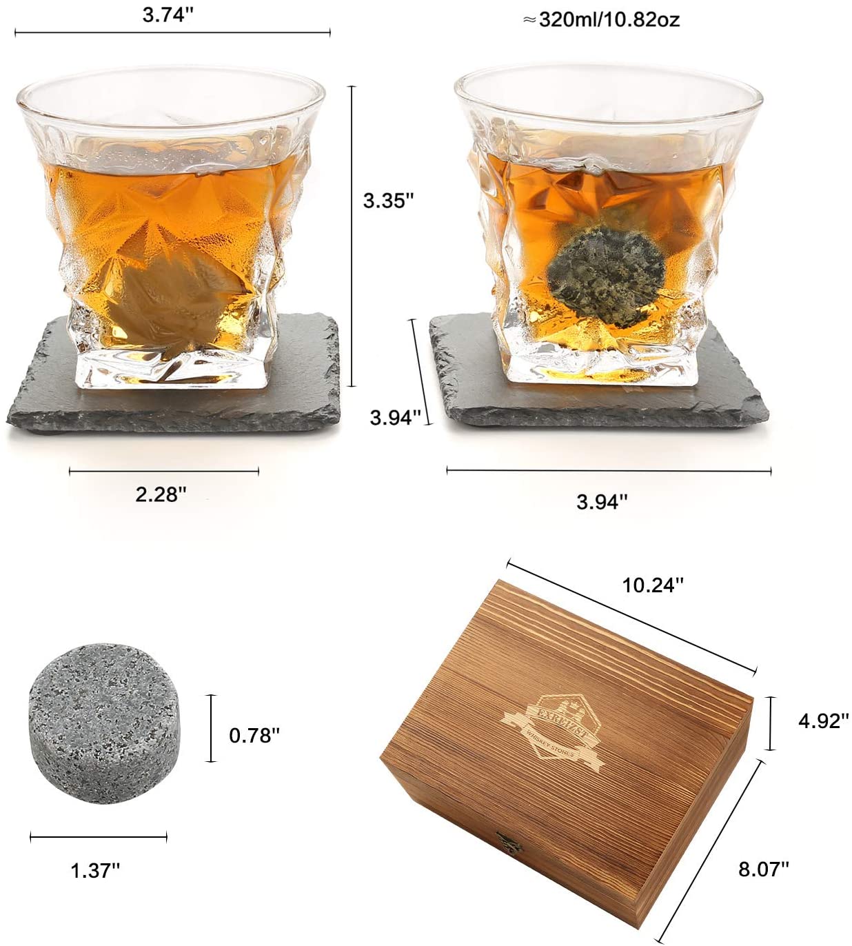 Whiskey Chilling Rocks in Wooden Box