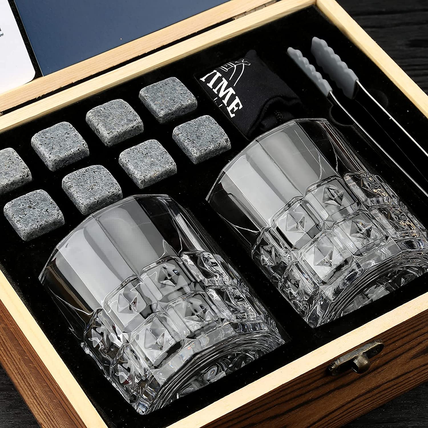 Whiskey Chilling Rocks in Wooden Box