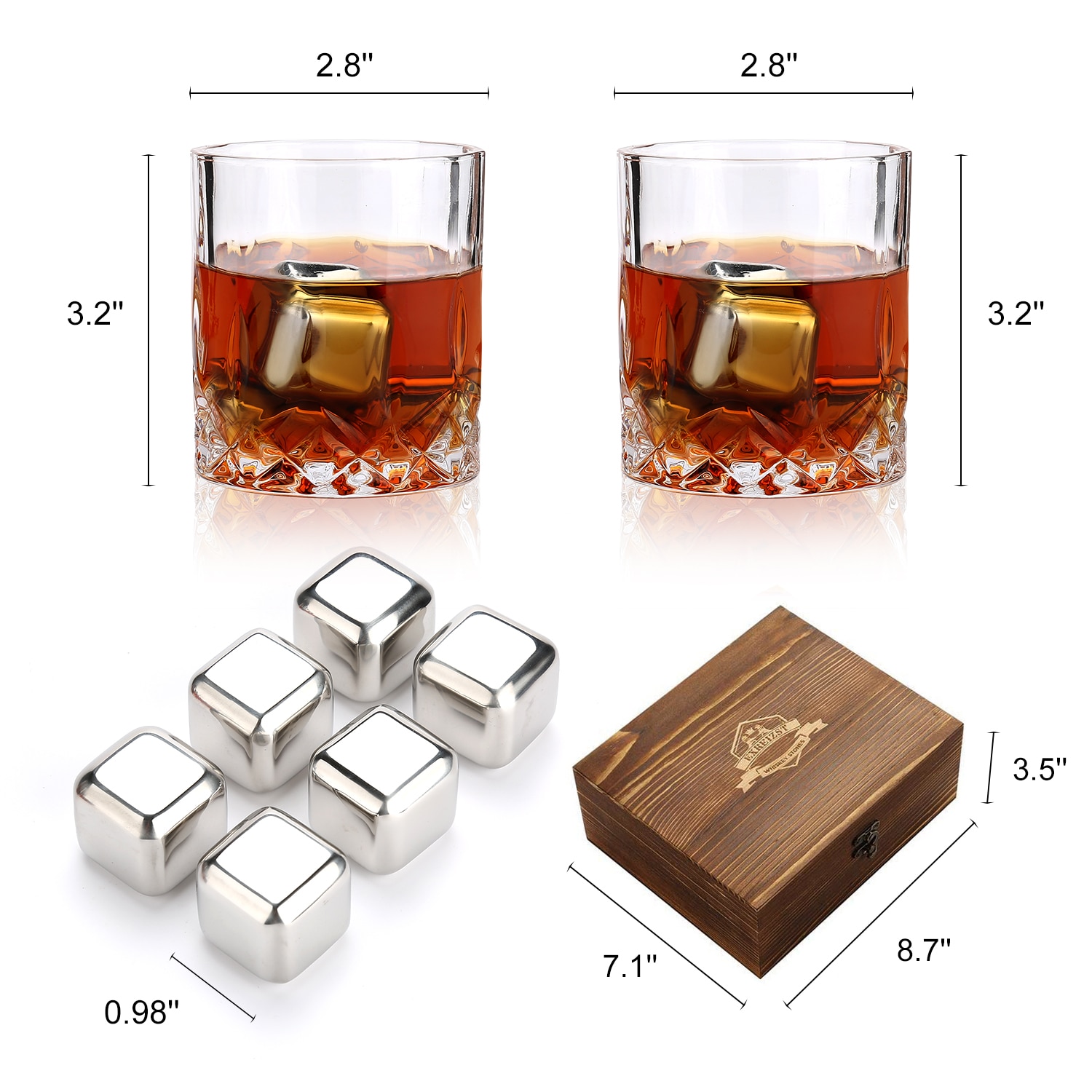 Whiskey Chilling Rocks in Wooden Box