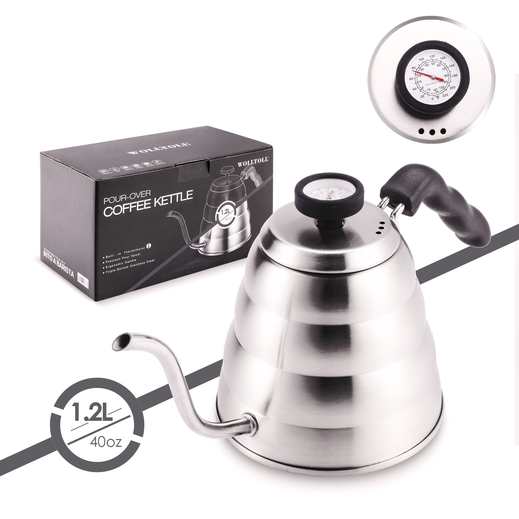 Silver Coffee Kettle with Thermometer