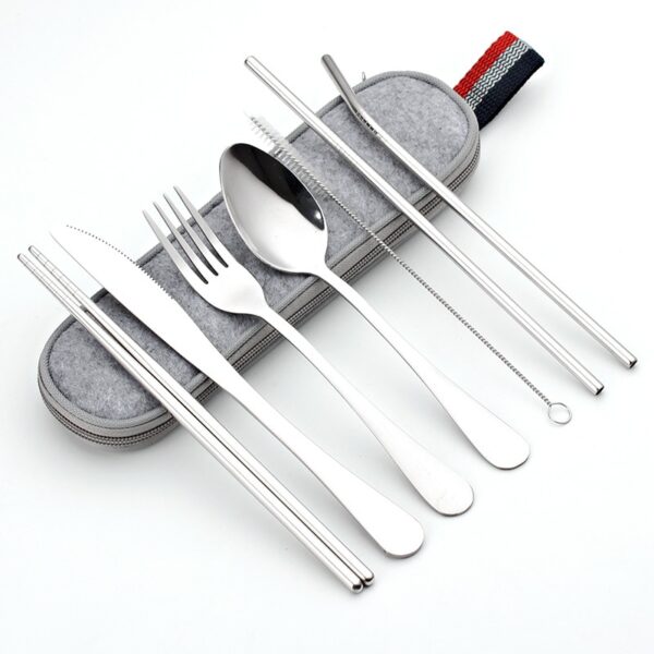 Stainless Steel Dinnerware 8 pcs Set with Portable Bag - Image 4