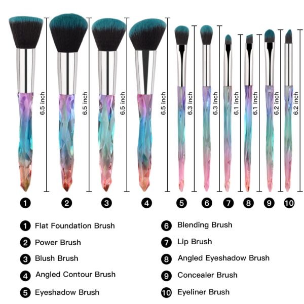 Colorful Makeup Brushes 10 pcs Set - Image 4