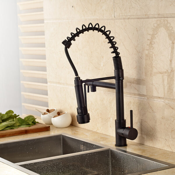 LED Color Changing Bronze Dual Spout Kitchen Faucet Tap - Image 5