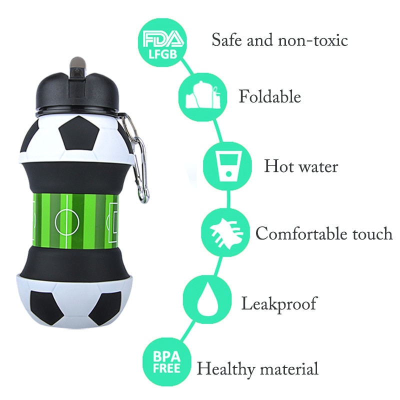 Foldable Football / Basketball / Tennis Leakproof Silica Gel Kid's Water Bottle