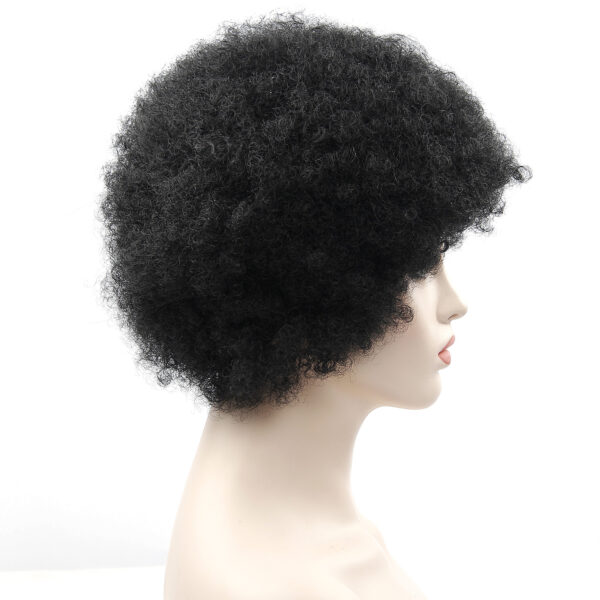 Black Short Kinky Curly Non-Lace Synthetic Hair Wig - Image 7