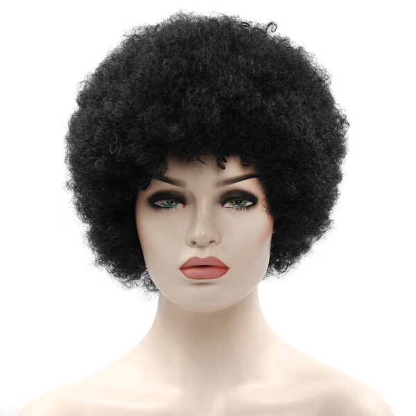 Black Short Kinky Curly Non-Lace Synthetic Hair Wig - Image 5