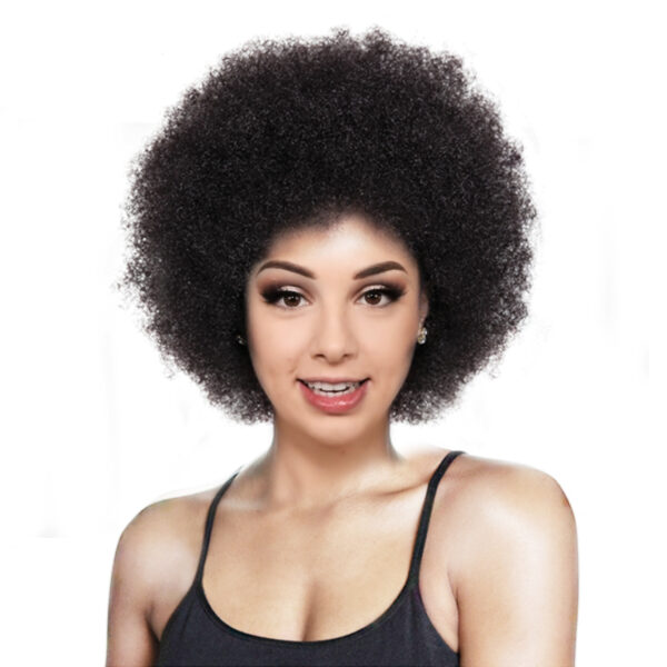 Black Short Kinky Curly Non-Lace Synthetic Hair Wig