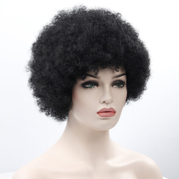 Black Short Kinky Curly Non-Lace Synthetic Hair Wig - Image 4