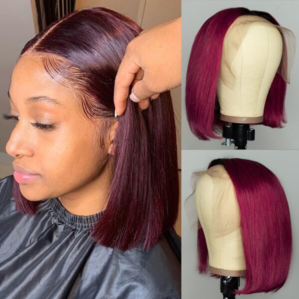 Burgundy Color Human Hair Short Wig