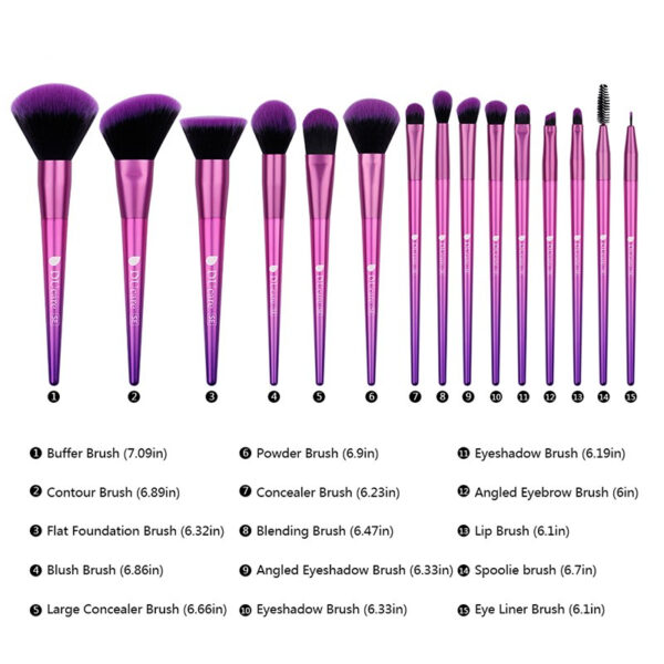 Hot Pink Multifunctional Makeup Brushes 15 pcs Set - Image 4