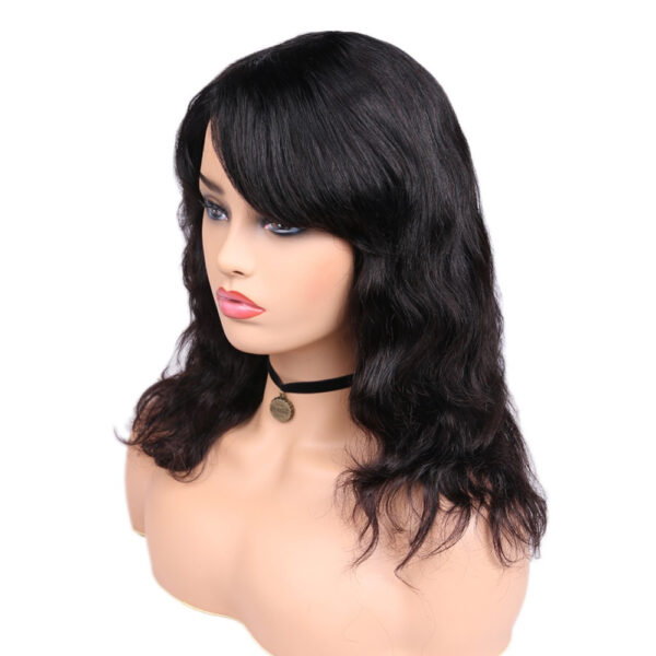 Black Wavy Bangs Bob Remy Human Hair Wig - Image 5