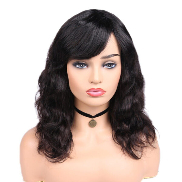 Black Wavy Bangs Bob Remy Human Hair Wig - Image 3