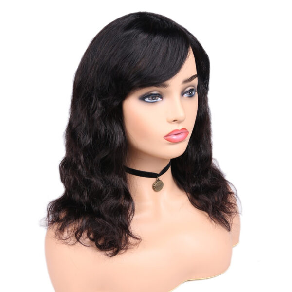 Black Wavy Bangs Bob Remy Human Hair Wig - Image 4