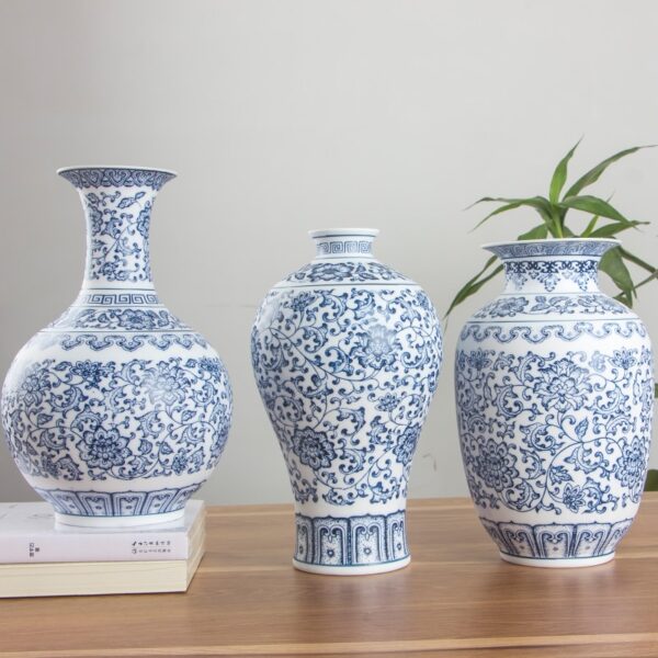 Floral Patterned Blue and White Vase - Image 6