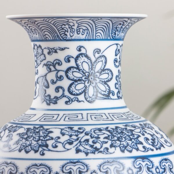 Floral Patterned Blue and White Vase - Image 7