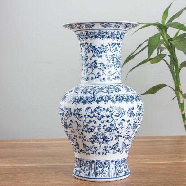 Floral Patterned Blue and White Vase - Image 4