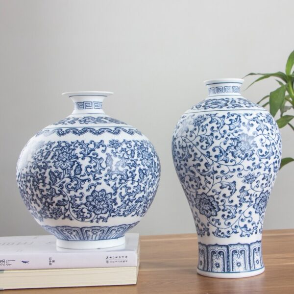 Floral Patterned Blue and White Vase