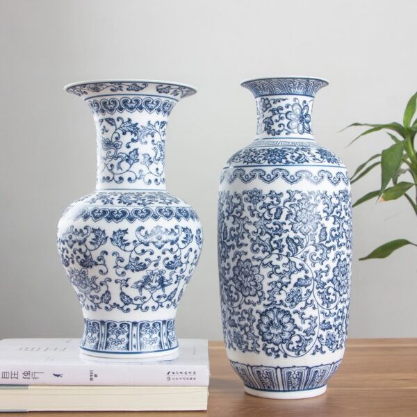 Floral Patterned Blue and White Vase - Image 5