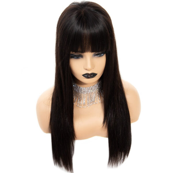 Black Long Straight Bangs Virgin Human Hair Wig - Image 6