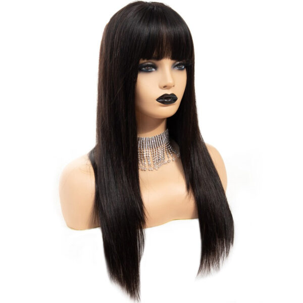 Black Long Straight Bangs Virgin Human Hair Wig - Image 5