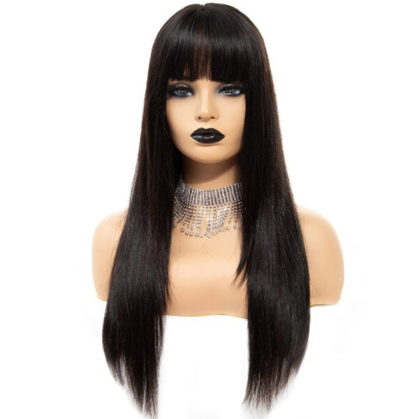 Black Long Straight Bangs Virgin Human Hair Wig - Image 3