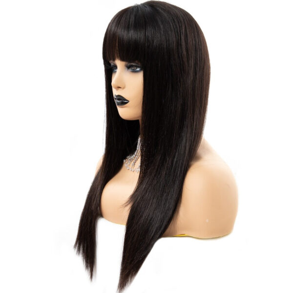 Black Long Straight Bangs Virgin Human Hair Wig - Image 4