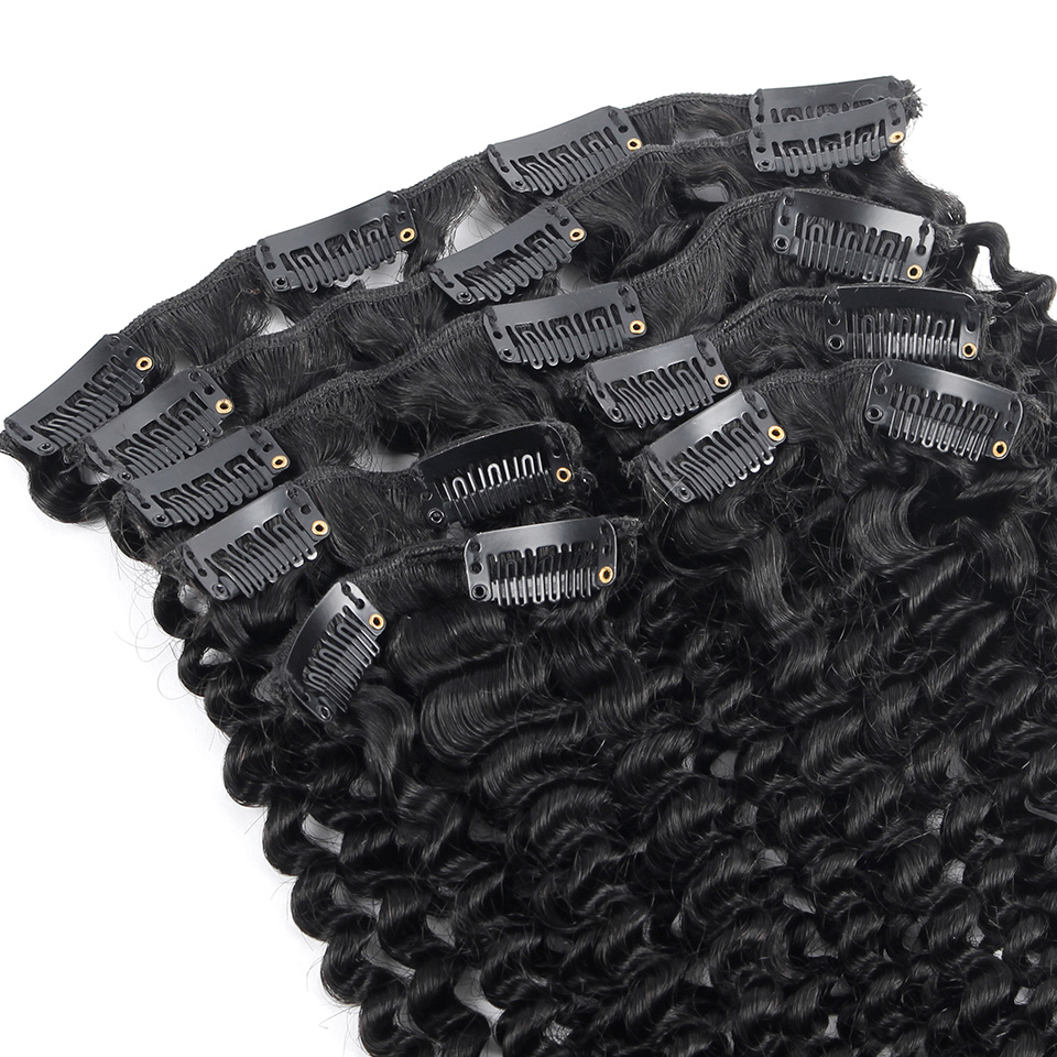 7 Pcs Brazilian Kinky Curly Clip Hair Extensions