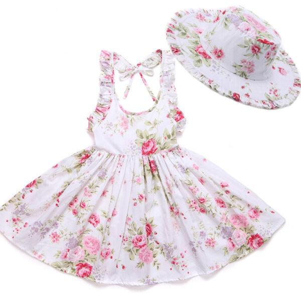 Baby Girl's Summer Patterned Dress with Hat - Image 5