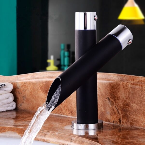 Black Dual Handle Waterfall Basin Faucet - Image 4