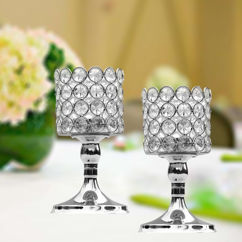 Set of Two Glass Pillar Holders for Candles