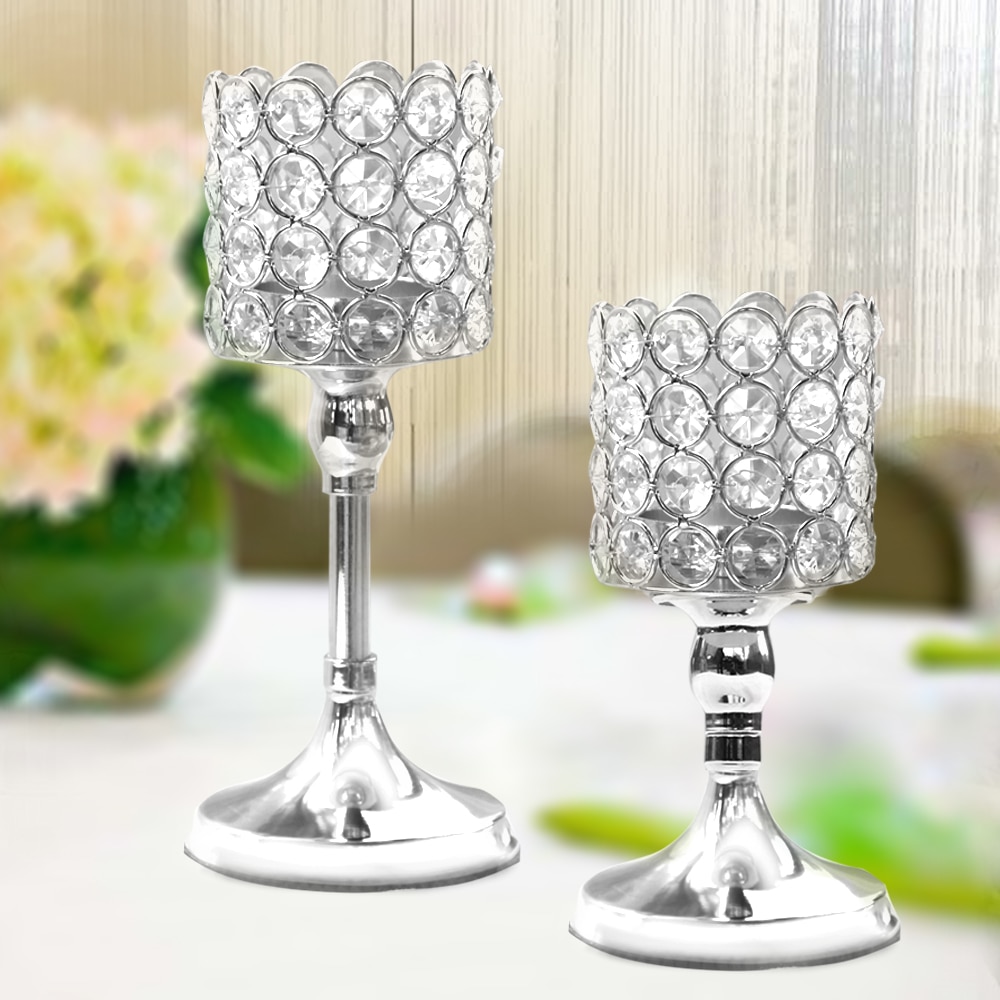 Set of Two Glass Pillar Holders for Candles