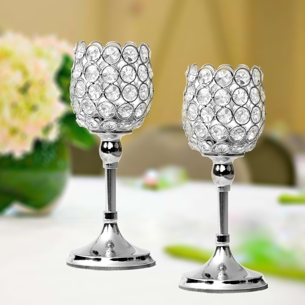 Set of Two Glass Pillar Holders for Candles