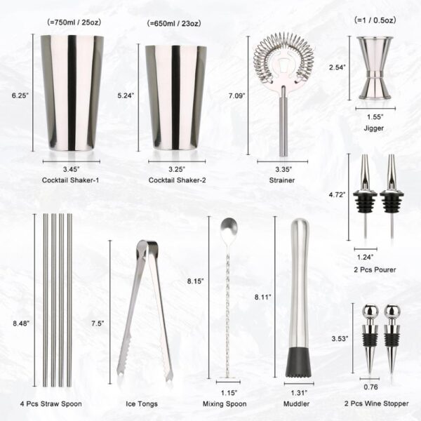 Cocktail Shaker Bar Tool Set 15 Pcs - Image 4