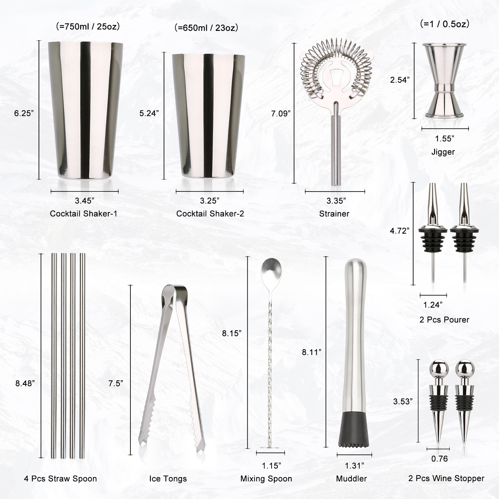 Cocktail Shaker Bar Tool Set 15 Pcs