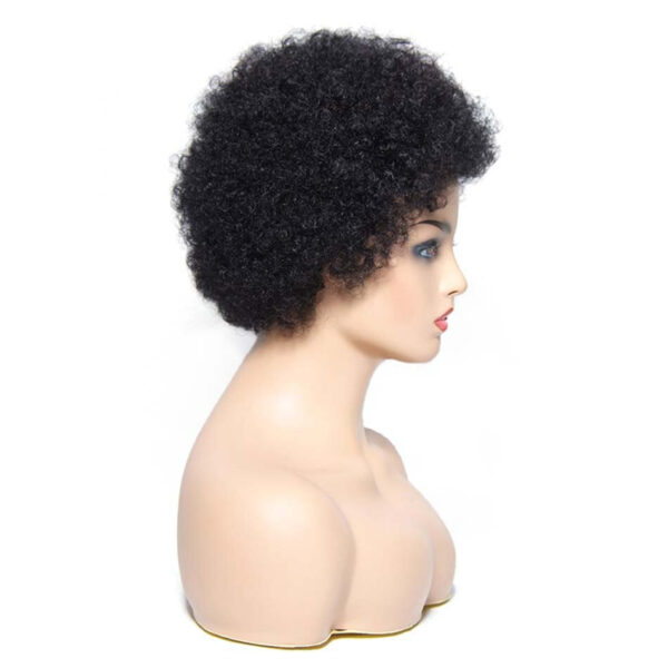 Natural Black Short Kinky Curly Remy Human Hair Wig - Image 6