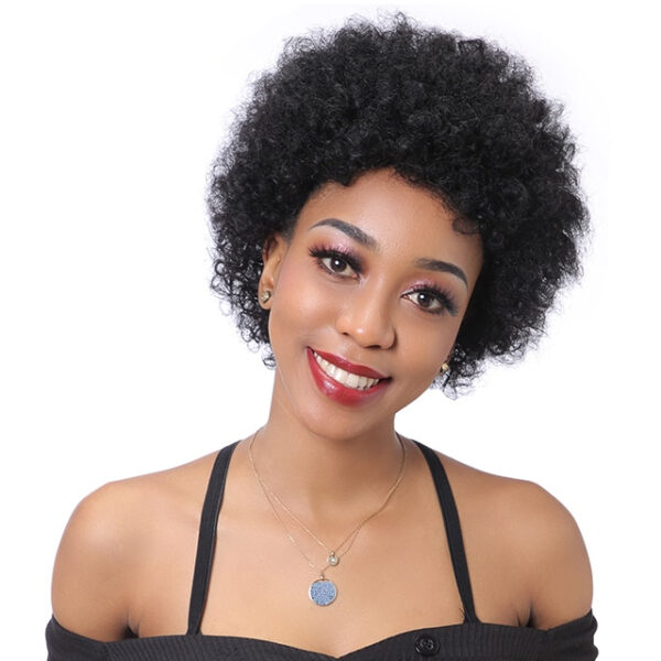 Natural Black Short Kinky Curly Remy Human Hair Wig - Image 3