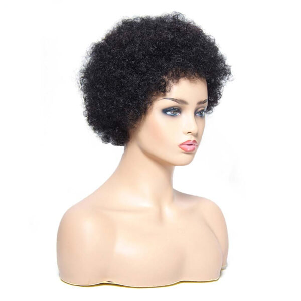 Natural Black Short Kinky Curly Remy Human Hair Wig - Image 5