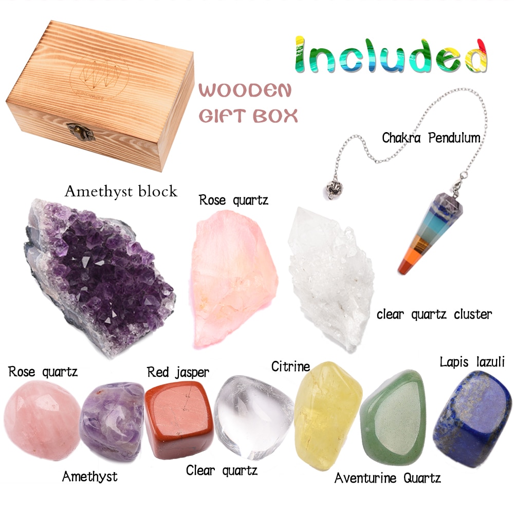 Natural Healing Stones with Wooden Box