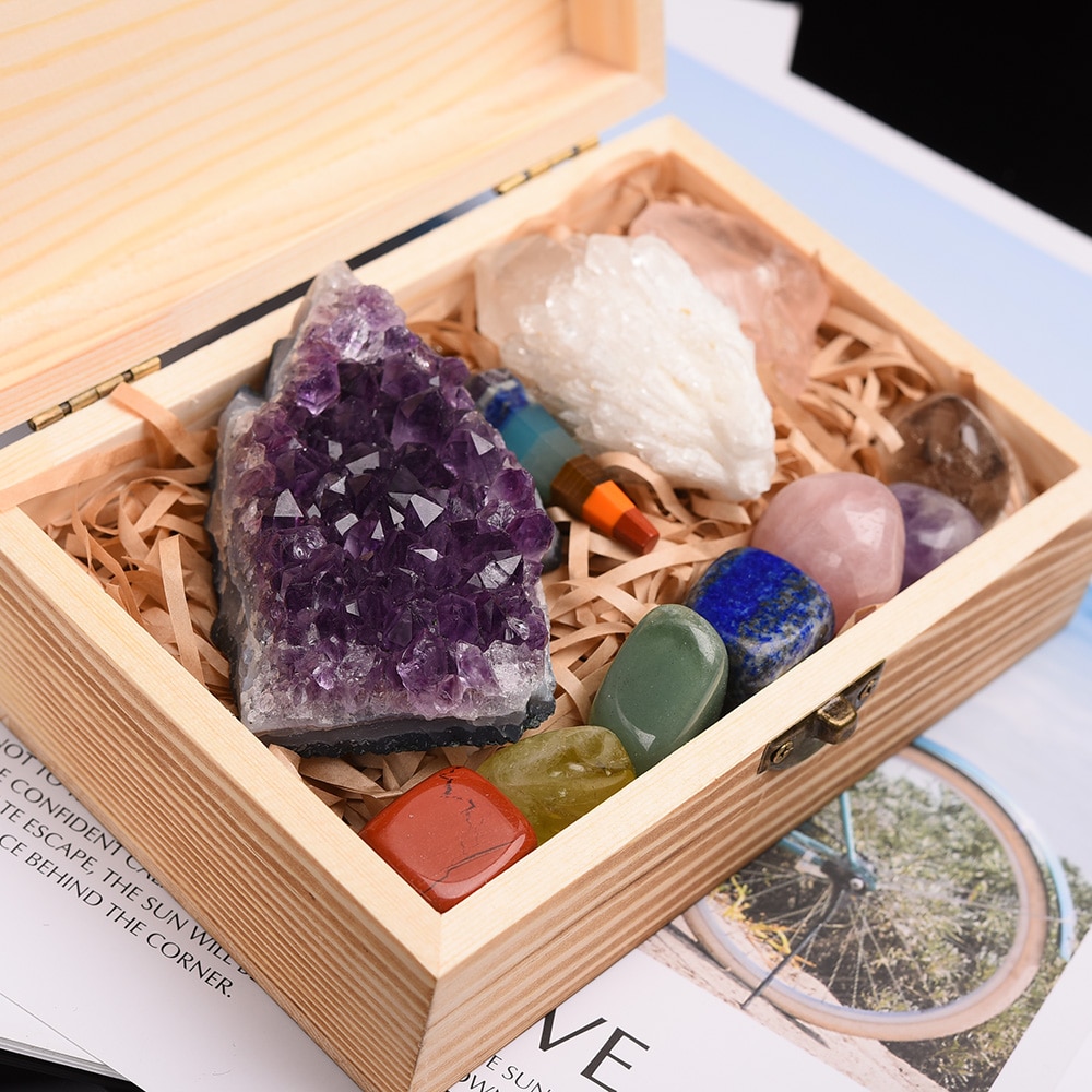 Natural Healing Stones with Wooden Box